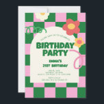 Invitation Retro Green Pink Checker 21e fête d'anniversaire<br><div class="desc">Retro Green Pink Checker Motif fête d'anniversaire</div>