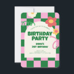 Invitation Retro Green Pink Checker Motif fête d'anniversaire<br><div class="desc">Retro Green Pink Checker Motif fête d'anniversaire</div>