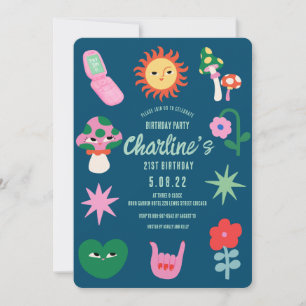 Invitation Retro Green Pink fête du 21e anniversaire