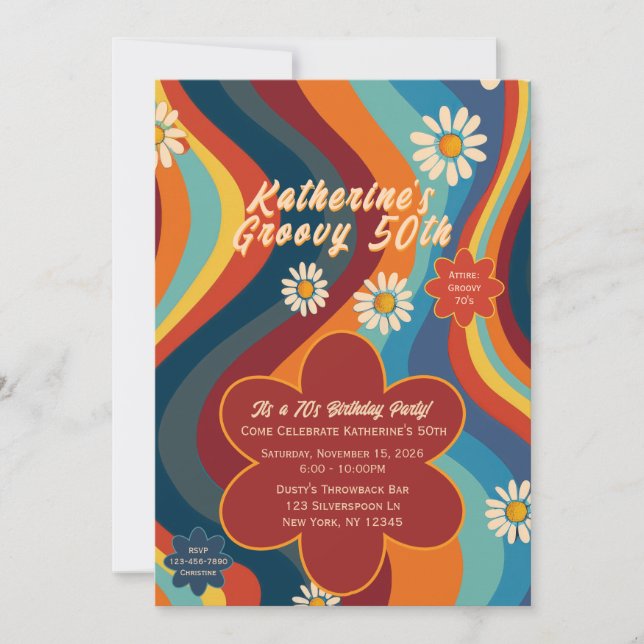 Invitation Retro Groovy 50e Anniversaire (Devant)
