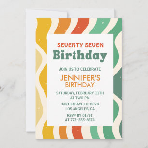 Invitation Rétro Groovy Anniversaire 77 ans ondulé des années