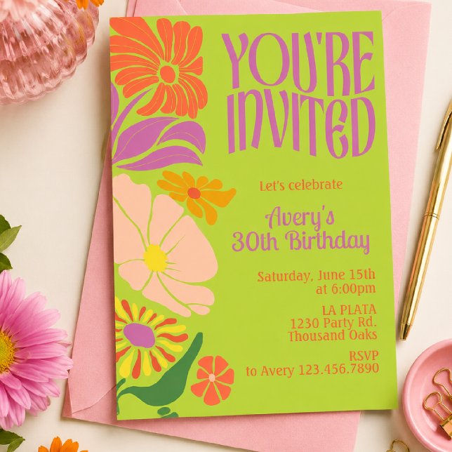 Invitation Retro Groovy Anniversaire | Retro Groovy Anniversa (Créateur téléchargé)