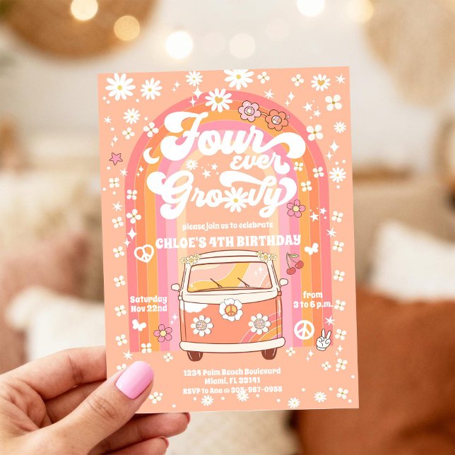 Invitation rétro groovy pour un 4e anniversaire (Créateur téléchargé)