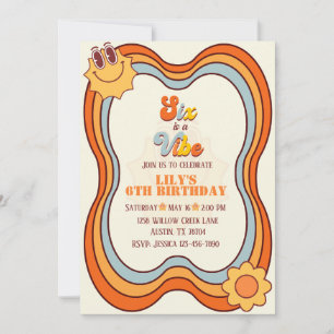 Invitation Retro Groovy Rainbow Six est une ambiance pour un