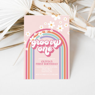 Invitation Retro Groovy Un Arc-en-ciel Rose