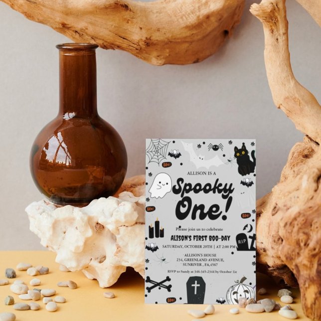 Invitation Retro Grovy Halloween Éffrayant Un 1er anniversair (Créateur téléchargé)