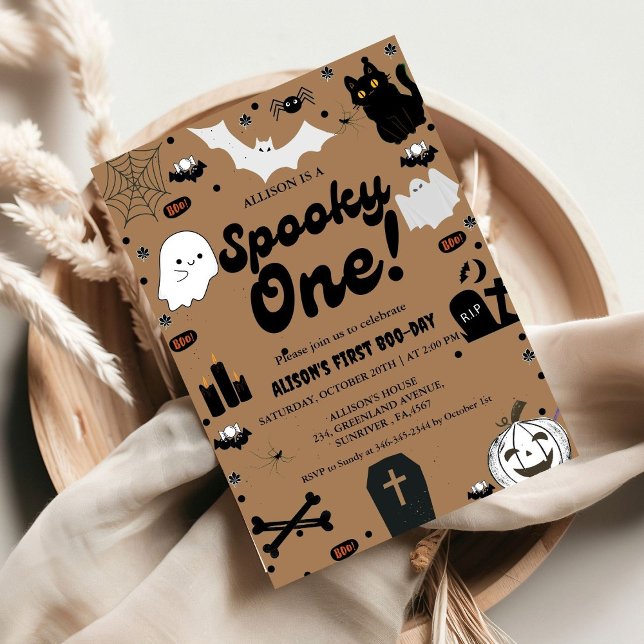 Invitation Retro Grovy Halloween Éffrayant Un 1er anniversair (Créateur téléchargé)