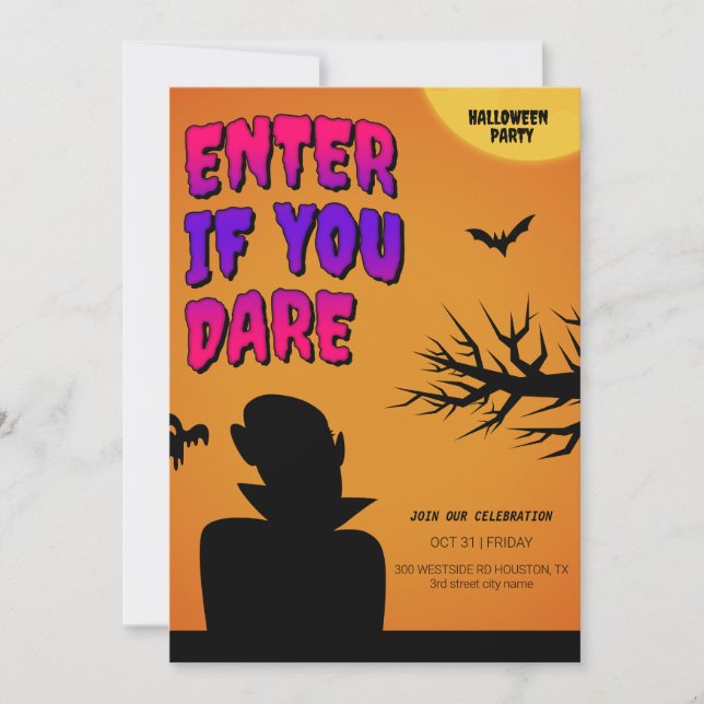 Invitation rétro Halloween orange, Nuit d'Hallowee (Devant)