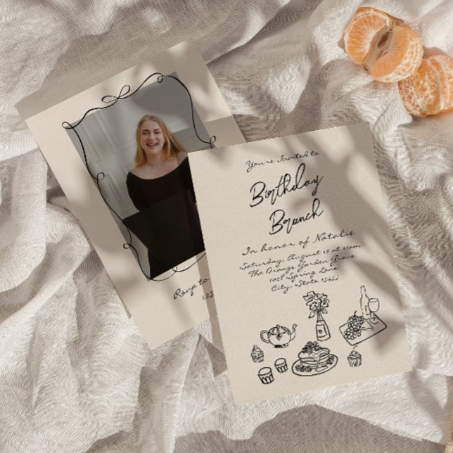 Invitation Retro Hand Dessiné Photo Anniversaire Brunch (Créateur téléchargé)