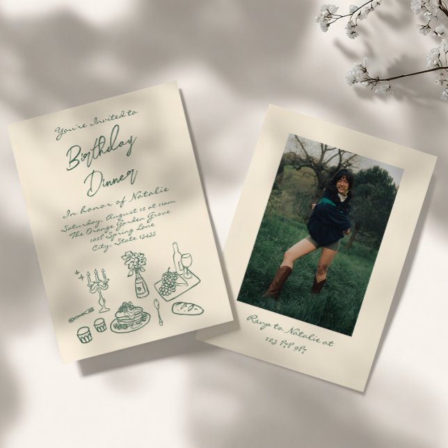 Invitation Retro Hand Draky Fun Anniversaire Dîner (Créateur téléchargé)