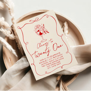 Invitation Retro Hand Drawn Bow 21e Coquette Anniversaire
