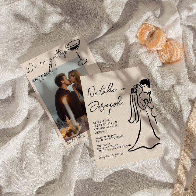 Invitation Retro Hand Drawn Written Couple Photo Wedding (Créateur téléchargé)