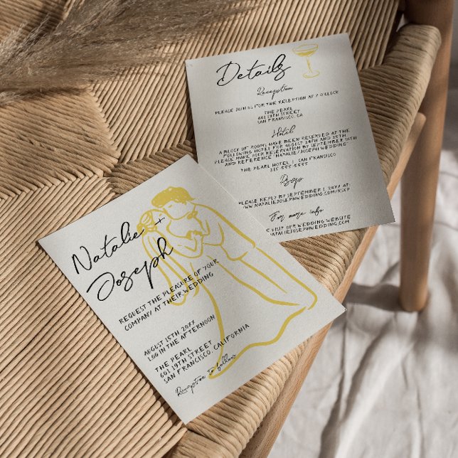 Invitation Retro Hand Drawn Written Summer All In One Wedding (Créateur téléchargé)