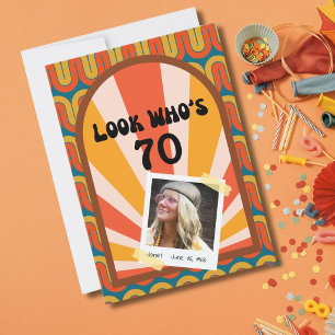 Invitation Retro Hippie 60's Photo 70th Birthday