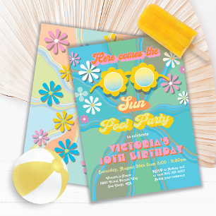 Invitation Retro Hippie 70's 60's Daisy Pool fête Anniversair