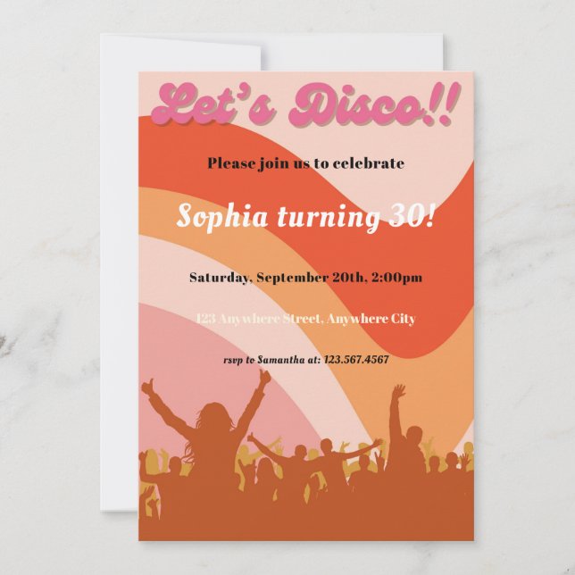 Invitation Retro Hippie 70's 60's fête d'anniversaire Super (Devant)