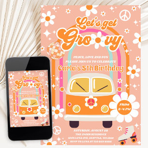 Invitation Retro Hippie Arc-en-Ciel Faisons la Fête 5ème Anni