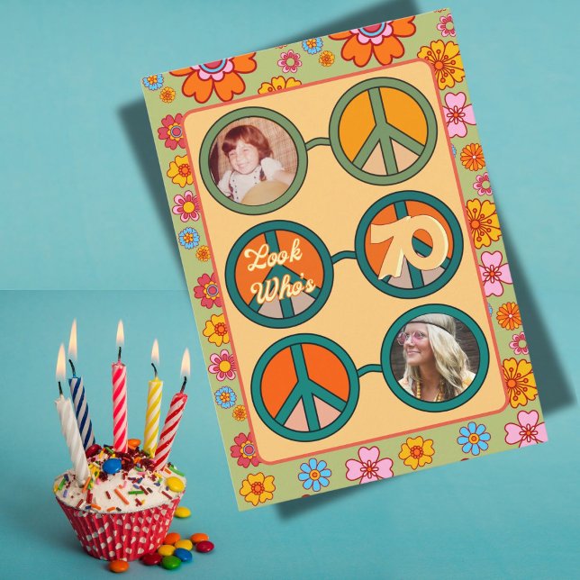 Invitation Retro Hippie Baby Boomer Photo Anniversaire Invita (Créateur téléchargé)