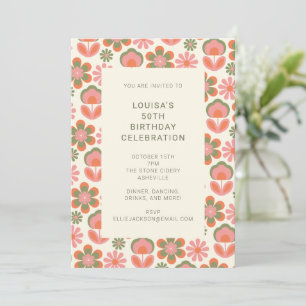 Invitation Retro Hippie Boho les années 70 Fleur rose fête d'