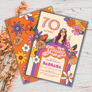 Invitation Retro Hippie Girl 70's 60's fête d'anniversaire Su