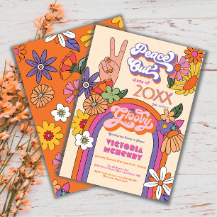 Invitation Retro Hippie Peace Out Graduation Party
