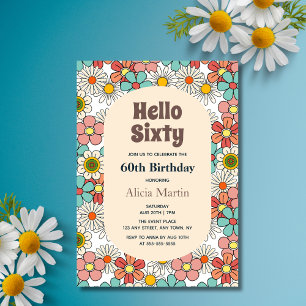 Invitation Retro Hippie Super Fleur Bonjour Soixante Annivers