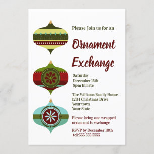 Invitation Retro Holiday   Christmas Orament Exchange Party