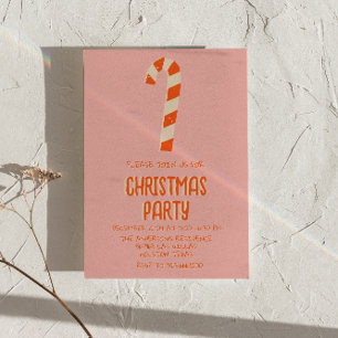 Invitation Retro Illustré rose Noël Soirée Barre de Bonbons