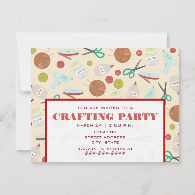 Invitation Retro Inspiré Crafting Party (Devant)