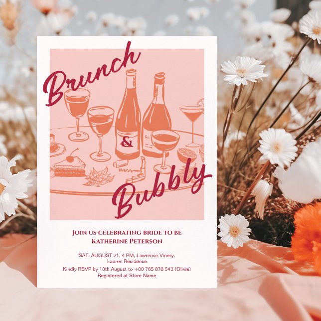 Invitation Retro jaune « Brunch & Bubbly » Réception de maria (Créateur téléchargé)