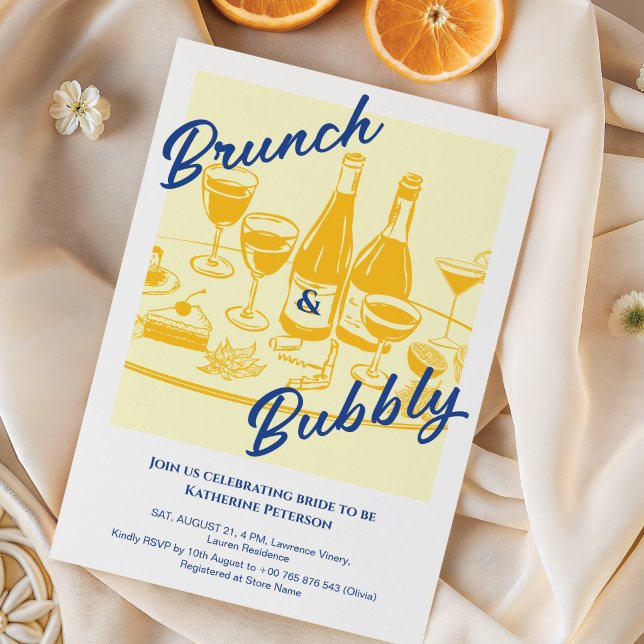Invitation Retro jaune « Brunch & Bubbly » Réception de maria (Créateur téléchargé)