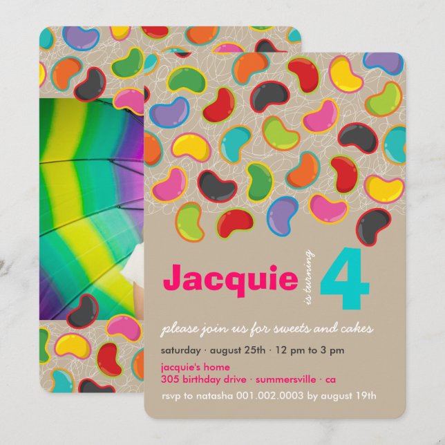 Invitation Retro Jellybean Pop Sweet Candy Whimsical Annivers (Devant / Derrière)