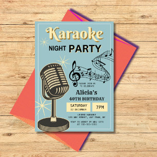 Invitation Retro Karaoke Night Party Turquoise & Crème Annive