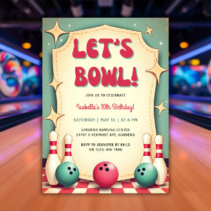 Invitation Retro les années 50 Bowling fête d'anniversaire