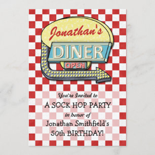 Invitation Retro les années 50 Diner Sock Hop Anniversaire Th