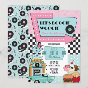 Invitation Retro les années 50 fête d'anniversaire