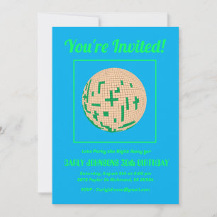 Invitation Retro les années 70 Blue Green Yellow Disco 30e an