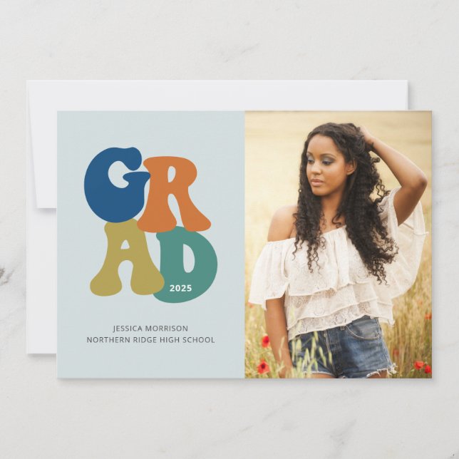 Invitation Retro 'les années 70 Grad 2025 Super Graduation Pa (Devant)