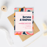 Invitation Retro les années 70 Pastel Rose Super Abstrait<br><div class="desc">les années 70 style rétro super personnalisé faire-part de mariage en typographie super et couleurs pastel y compris; rose, bleu et orange. Cette carte est facilement modifiable. Si vous avez besoin d'aide pour la personnalisation de ce produit ou si vous avez besoin de plus de produits correspondants pour cette collection,...</div>