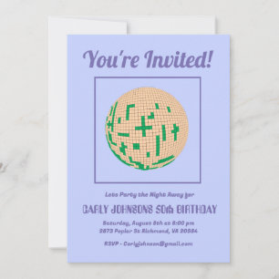 Invitation Retro les années 70 Purple Green Yellow Disco 50e 