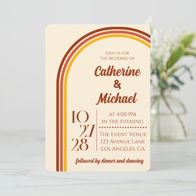 Invitation Retro les années 70 Rainbow Super Arch Photo Maria (Debout devant)