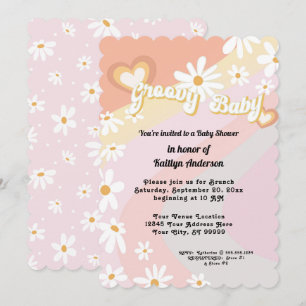 Invitation Retro les années 70 Super Daisy Peach Girl Baby sh