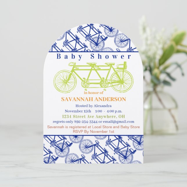 Invitation Retro Lime Baby Fait Trois Baby showers Vélo (Debout devant)