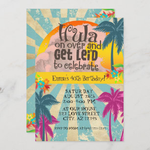 Invitation Retro Luau Hawaiian Tropical Hula sur Anniversaire