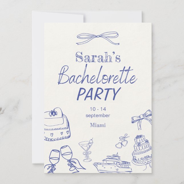 Invitation Retro Luxe Beach | Enterrement de vie de jeune fil (Devant)