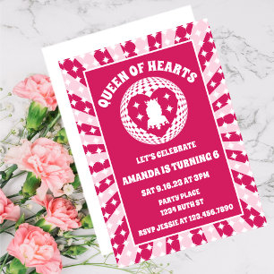 Invitation Retro Magenta Reine Des Coeurs Anniversaire