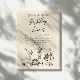 Invitation Retro Main dessinée Anniversaire Dîner Fête Modern
