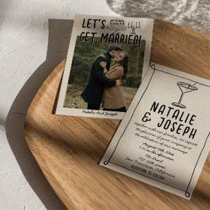 Invitation Retro Main Drawn Cocktail Écrit Photo Mariage