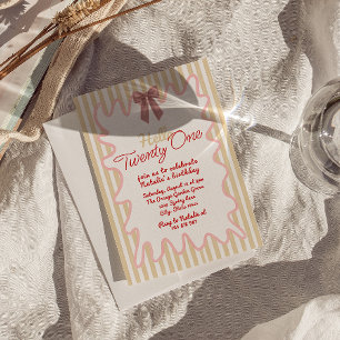 Invitation Retro Main peinte Bow Bonjour Vingt et un Annivers