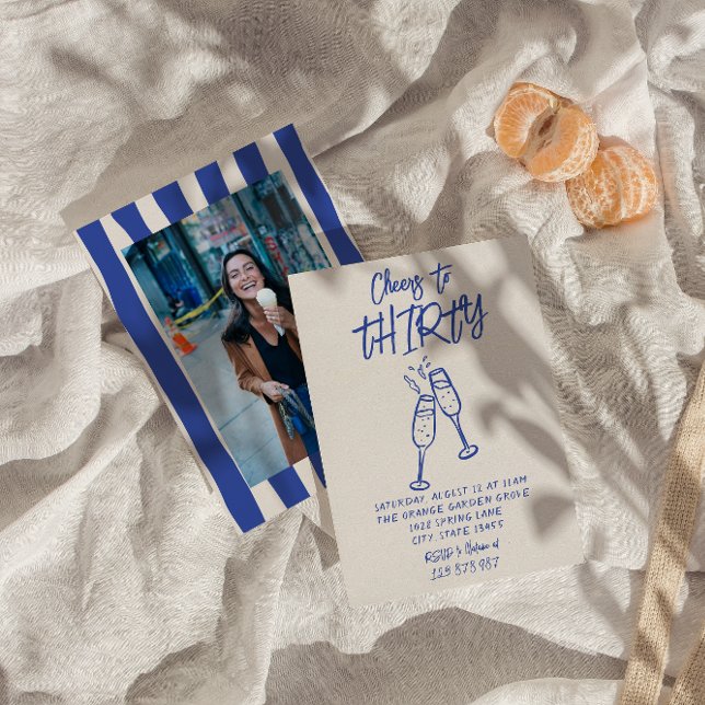 Invitation Retro Main tiré 30ème Cheers à la photo Anniversai (Créateur téléchargé)